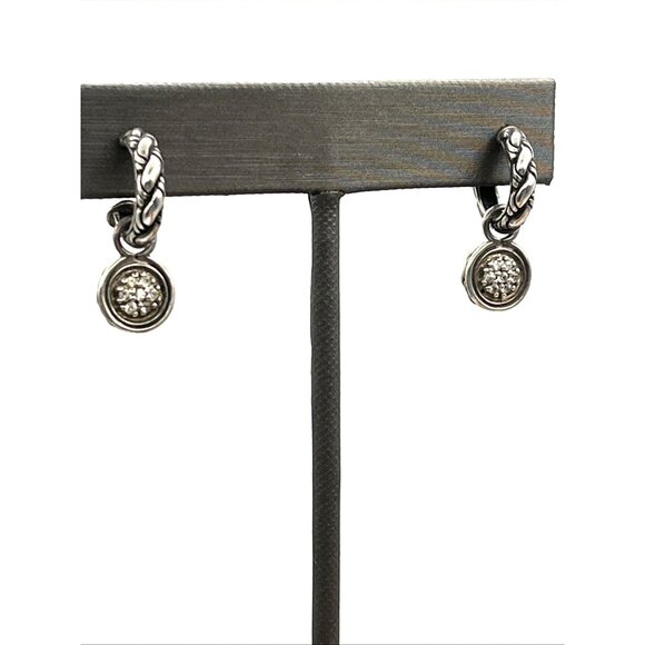 John Hardy Sterling Silver Classic Chain Diamond Pierced Dangle Hoop Earrings - Picture 7 of 9